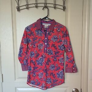 Gretchen Scott Designs Red and Blue Patterned Shirt